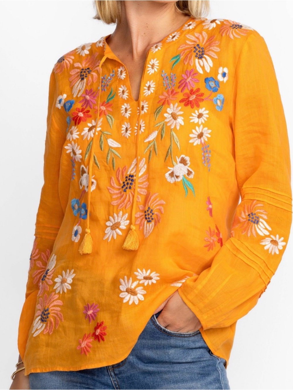 Embroidered Floral Tunic Top in Vibrant Orange